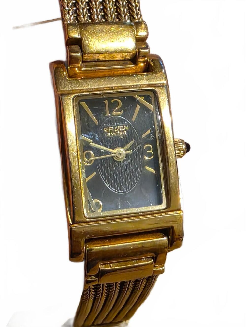 Vtg Gruen GSL007 Swiss Gold Tone Ladies Watch with Mesh Band
